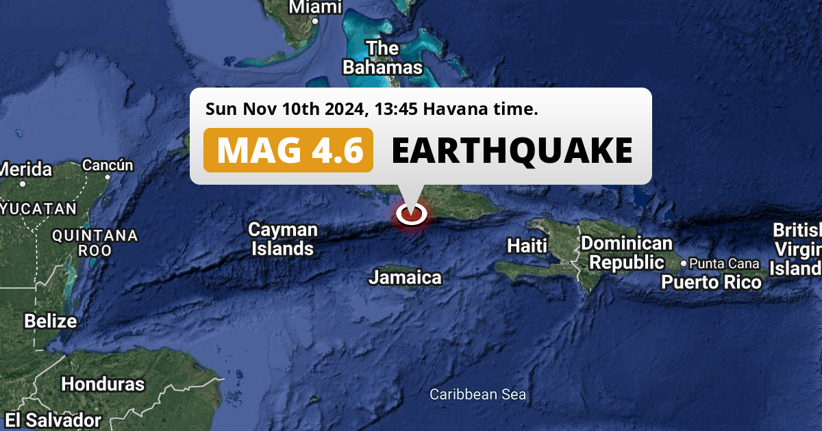 Shallow M4.6 AFTERSHOCK hit in the Caribbean Sea near Manzanillo (Cuba