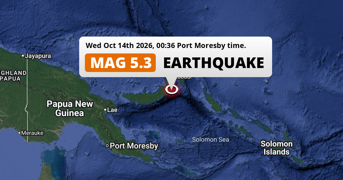 Snallow Shallow M5.3 Earthquake struck on Wednesday Night in the Solomon Sea ...