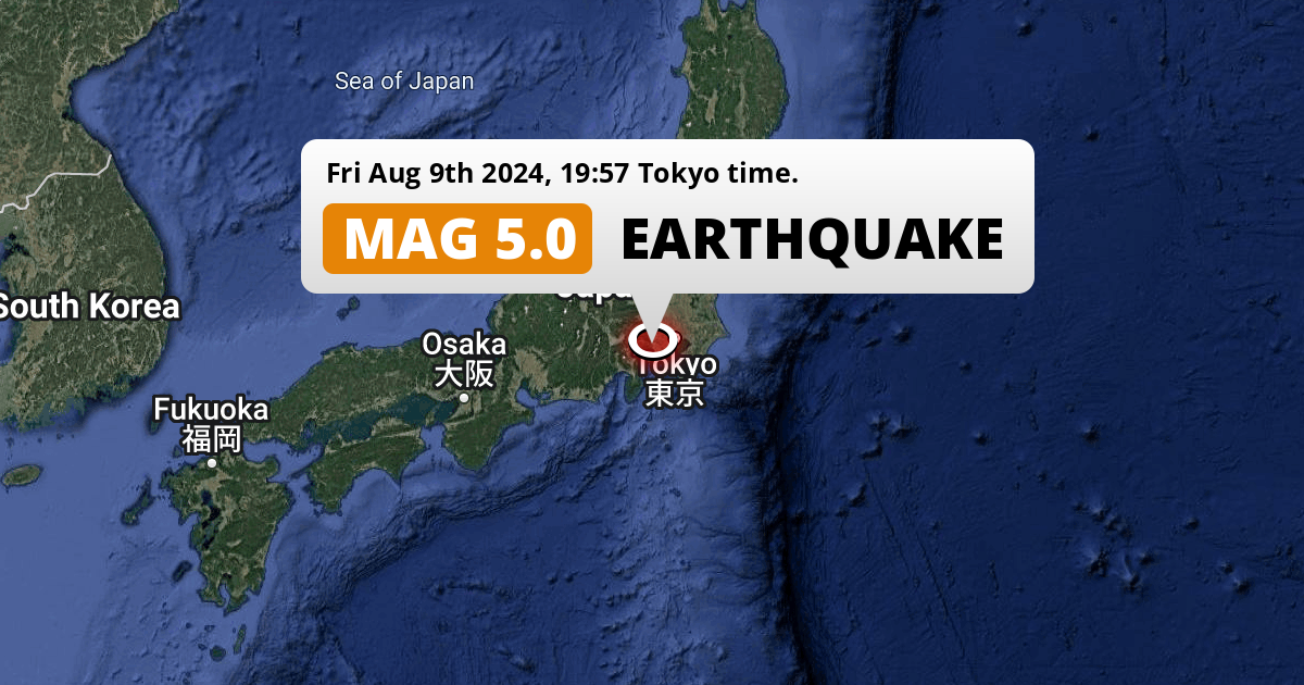 Shallow M5.0 Earthquake hit near Isehara in Japan on Friday Evening.