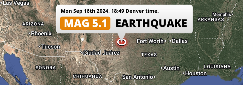 On Monday Evening a Shallow M5.1 Earthquake struck near Midland in The United States.