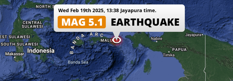 Shallow M5.1 AFTERSHOCK hit in the Seram Sea 277km from Sorong (Indonesia) on Wednesday Afternoon.
