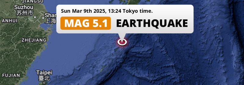 Shallow M5.1 AFTERSHOCK hit in the East China Sea near Naze (Japan) on Sunday Afternoon.