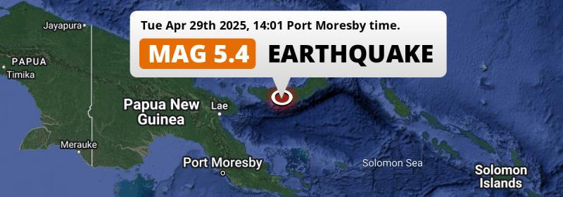 Significant M5.4 Earthquake hit near Kimbe in Papua New Guinea on Tuesday Afternoon.