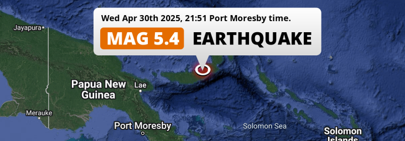 Significant M5.4 Earthquake hit near Kimbe in Papua New Guinea on Wednesday Evening.