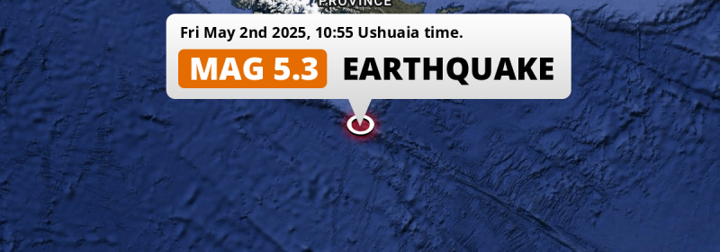 Shallow M5.4 AFTERSHOCK hit in the South Atlantic Ocean 287km from Ushuaia (Argentina) on Friday Morning.