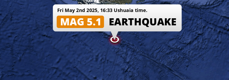 Shallow M5.1 AFTERSHOCK struck on Friday Afternoon in the South Atlantic Ocean 298km from Ushuaia (Argentina).