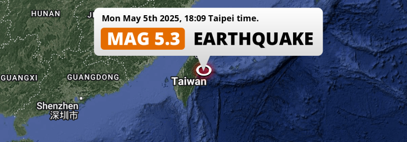 On Monday Evening a Shallow M5.3 FORESHOCK struck in the Philippine Sea near Hualien City (Taiwan).