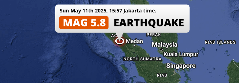 On Sunday Afternoon a Significant M5.8 Earthquake struck 182km from Medan in Indonesia.