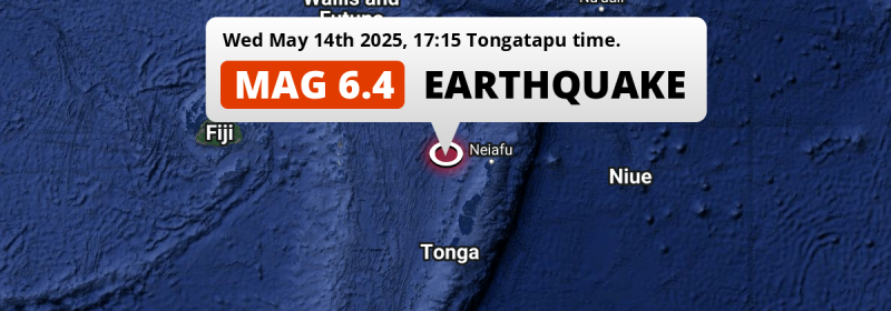 Strong M6.4 Earthquake struck on Wednesday Afternoon in the South Pacific Ocean 270km from Nuku‘alofa (Tonga).