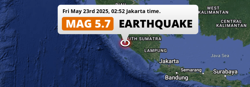 Significant M5.7 Earthquake hit in the Indian Ocean near Bengkulu (Indonesia) on Friday Night.