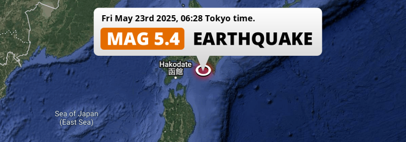On Friday Morning a Significant M5.4 Earthquake struck in the North Pacific Ocean 161km from Sapporo (Japan).