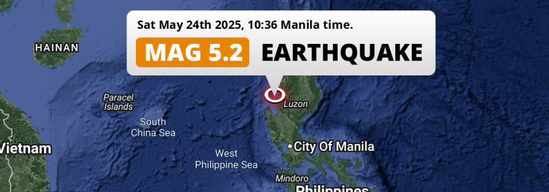 Significant M5.2 Earthquake struck on Saturday Morning in the South China Sea near San Fernando (The Philippines).