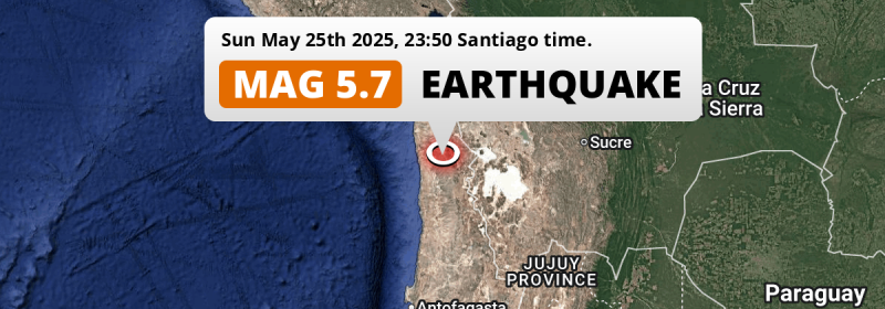 Significant M5.7 Earthquake hit 103km from Iquique in Chile on Sunday Evening.