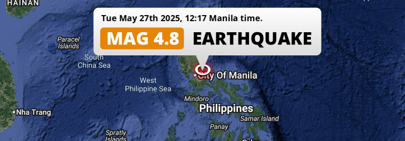 Shallow M4.9 Earthquake struck on Tuesday Afternoon near Quezon City in The Philippines.
