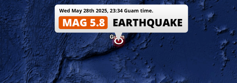 On Wednesday Evening a Shallow M5.8 Earthquake struck in the North Pacific Ocean near Dededo Village (Guam).