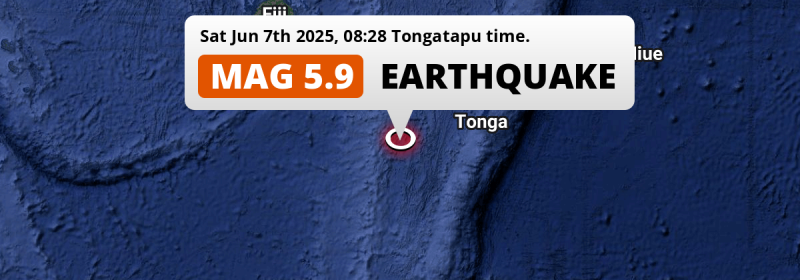On Saturday Morning a Significant M5.9 Earthquake struck in the South Pacific Ocean 307km from Nuku‘alofa (Tonga).