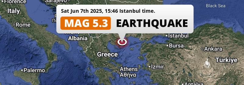 Shallow M5.3 Earthquake struck on Saturday Afternoon in the Aegean Sea near Kavála (Greece).