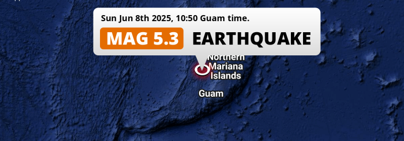 On Sunday Morning a Shallow M5.3 Earthquake struck in the Philippine Sea 140km from Dededo Village (Guam).
