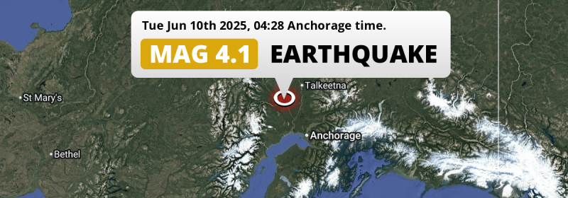 Shallow M4.1 Earthquake struck on Tuesday Night near Anchorage in The United States.