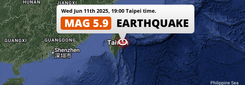 Significant M5.9 Earthquake hit in the Philippine Sea near Hualien City (Taiwan) on Wednesday Evening.