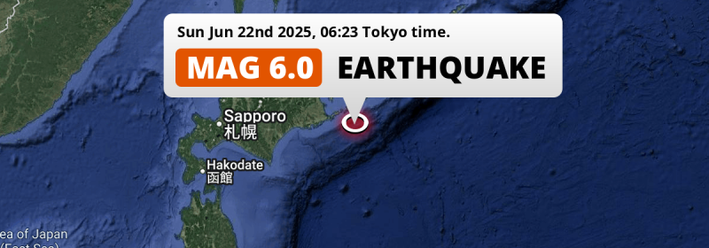 Shallow M6.0 Earthquake struck on Sunday Morning in the North Pacific Ocean near Nemuro (Japan).