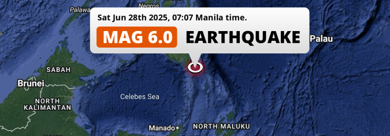 On Saturday Morning a Strong M6.0 Earthquake struck in the Philippine Sea 135km from General Santos (The Philippines).