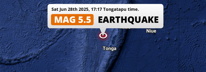 On Saturday Afternoon a Significant M5.5 Earthquake struck in the South Pacific Ocean 173km from Nuku‘alofa (Tonga).