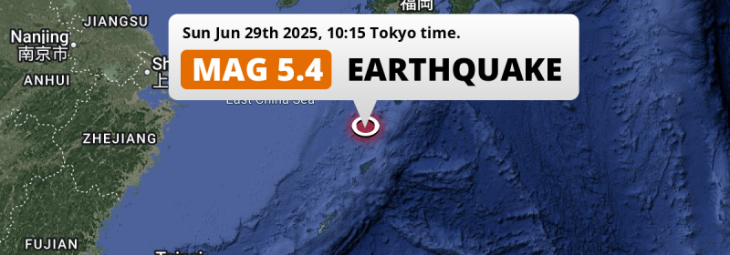 Shallow M5.4 Earthquake hit in the East China Sea 108km from Naze (Japan) on Sunday Morning.