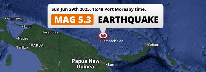 Shallow M5.1 Earthquake struck on Sunday Afternoon in the Bismarck Sea 234km from Madang (Papua New Guinea).