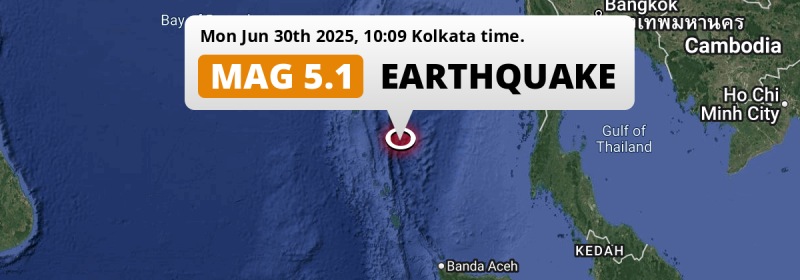 Shallow M4.9 Earthquake struck on Monday Morning in the Andaman Or Burma Sea 281km from Port Blair (India).