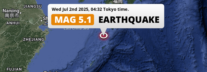 On Wednesday Night a Shallow M5.1 FORESHOCK struck in the East China Sea 109km from Naze (Japan).