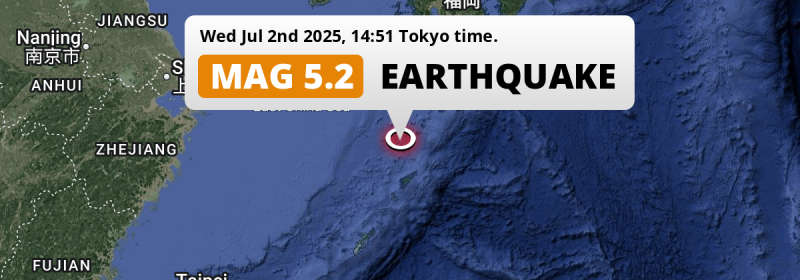 On Wednesday Afternoon a Shallow M5.2 FORESHOCK struck in the East China Sea near Naze (Japan).
