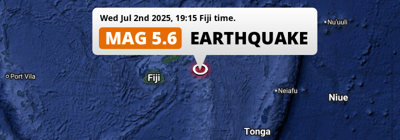 Significant M5.6 Earthquake hit in the South Pacific Ocean 281km from Suva (Fiji) on Wednesday Evening.