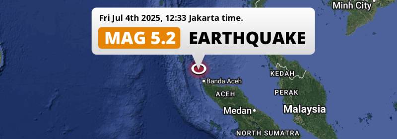 Shallow M5.2 FORESHOCK struck on Friday Afternoon in the Andaman Or Burma Sea near Banda Aceh (Indonesia).