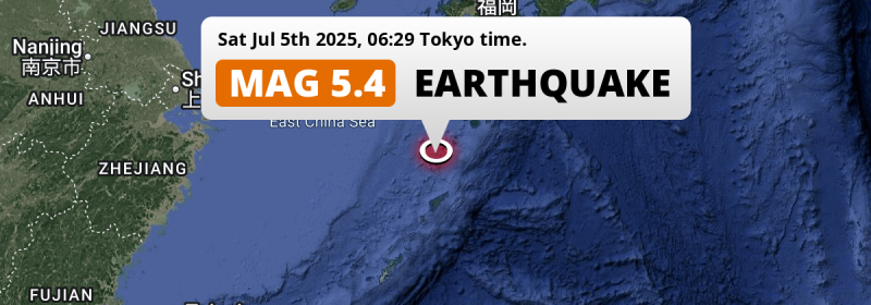 Shallow M5.4 AFTERSHOCK hit in the East China Sea 111km from Naze (Japan) on Saturday Morning.