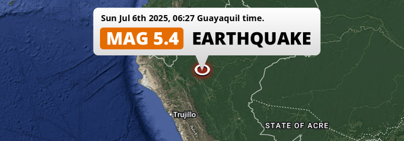 On Sunday Morning a Shallow M5.4 Earthquake struck near Moyobamba in Peru.