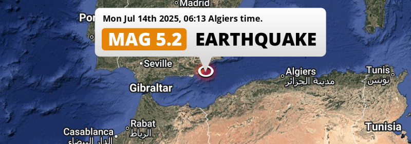 Shallow M5.2 Earthquake struck on Monday Morning in the Mediterranean Sea near Almería (Spain).