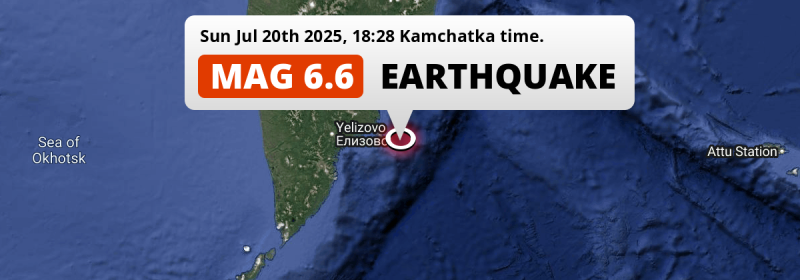 On Sunday Evening a Shallow M6.6 FORESHOCK struck in the North Pacific Ocean 142km from Petropavlovsk-Kamchatsky (Russia).