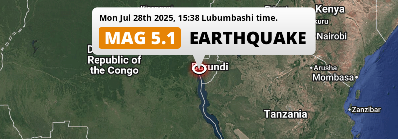 On Monday Afternoon a Shallow M5.1 Earthquake struck near Bujumbura in Burundi.