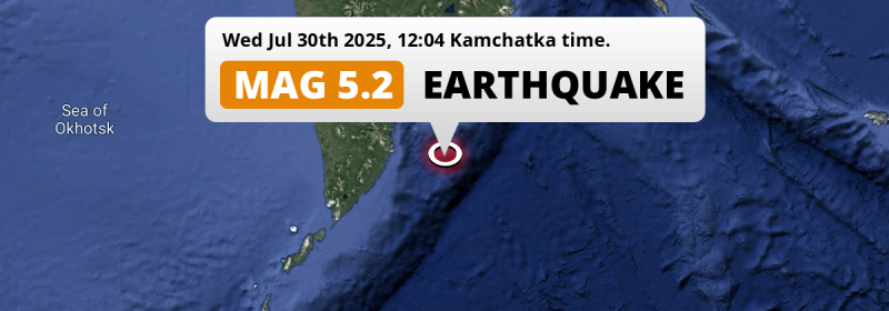 Shallow M5.2 AFTERSHOCK struck on Wednesday Afternoon in the North Pacific Ocean 144km from Petropavlovsk-Kamchatsky (Russia).