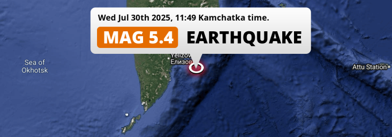 Shallow M5.4 FORESHOCK struck on Wednesday Morning in the North Pacific Ocean 165km from Petropavlovsk-Kamchatsky (Russia).