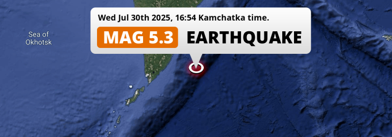 On Wednesday Afternoon a Shallow M5.3 AFTERSHOCK struck in the North Pacific Ocean 206km from Petropavlovsk-Kamchatsky (Russia).