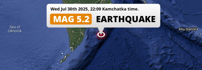 Shallow M5.2 AFTERSHOCK hit in the North Pacific Ocean 164km from Petropavlovsk-Kamchatsky (Russia) on Wednesday Evening.