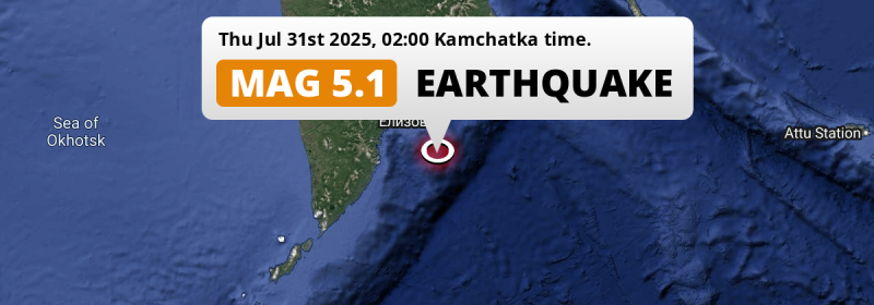 Significant M5.1 AFTERSHOCK hit in the North Pacific Ocean 136km from Petropavlovsk-Kamchatsky (Russia) on Thursday Night.