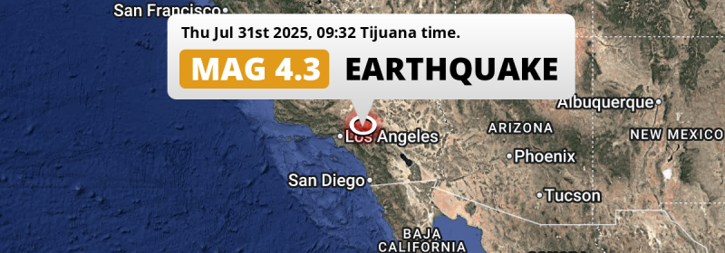 Shallow M4.3 Earthquake struck on Thursday Morning near Fontana in The United States.