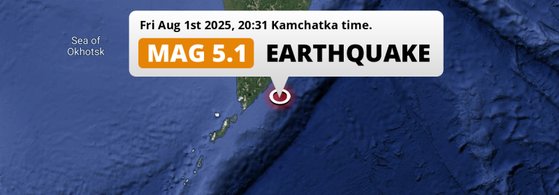 On Friday Evening a Shallow M5.2 FORESHOCK struck in the North Pacific Ocean 222km from Petropavlovsk-Kamchatsky (Russia).