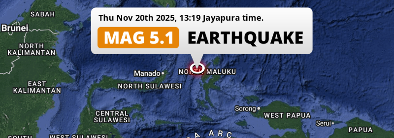 On Thursday Afternoon a Significant M5.1 Earthquake struck in the Maluku Sea near Ternate (Indonesia).