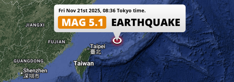 Significant M5.1 Earthquake hit in the East China Sea 104km from Hirara (Japan) on Friday Morning.