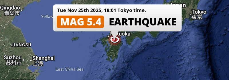 Shallow M5.4 Earthquake struck on Tuesday Evening near Kumamoto in Japan.