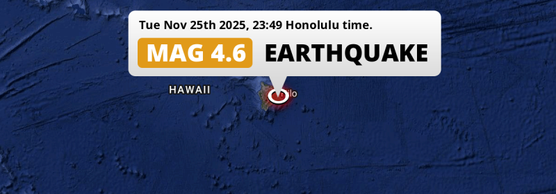 On Tuesday Evening a Shallow M4.6 Earthquake struck near Hilo in The United States.